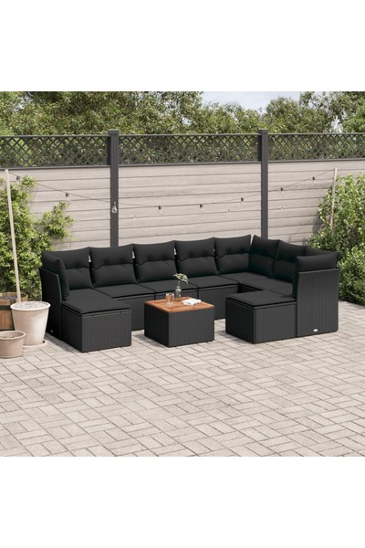 vidaxl Set canapele de gradina cu perne, 10 piese, negru, poliratan