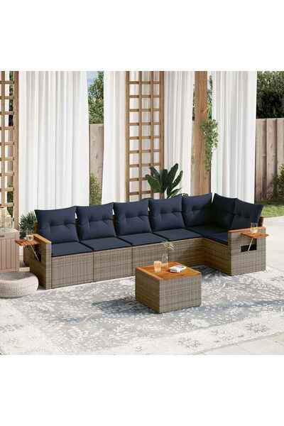 vidaxl Set canapele de gradina cu perne, 7 piese, gri, poliratan