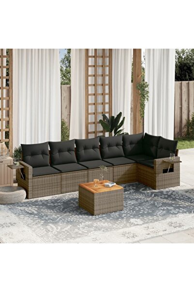 vidaxl Set canapele de gradina, 7 piese, cu perne, gri, poliratan