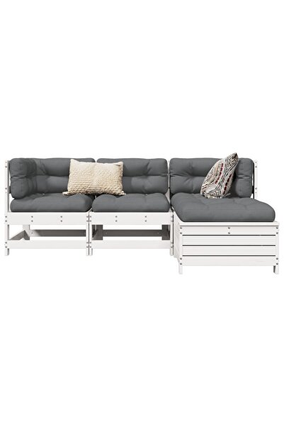 vidaxl Set canapea de gradina, 4 piese, alb, lemn masiv de pin