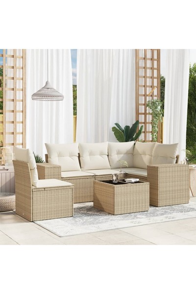 vidaxl Set canapele de gradina cu perne, 6 piese, bej, poliratan