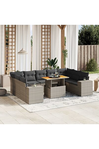 vidaxl Set mobilier de gradina cu perne, 10 piese, gri, poliratan