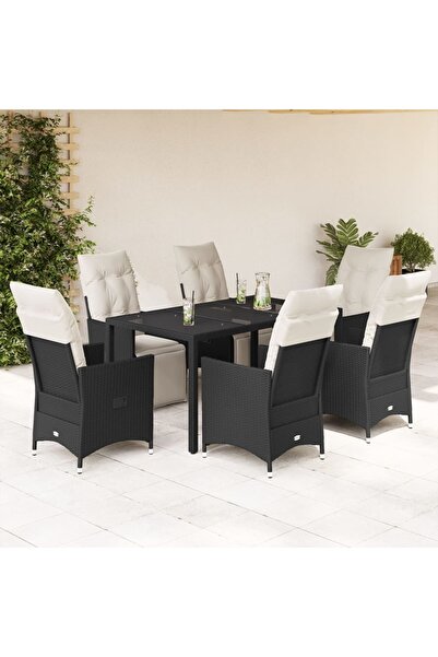 vidaxl Set mobilier de gradina cu perne, 7 piese, negru, poliratan