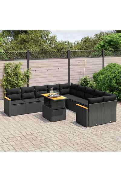 vidaxl Set canapele de gradina cu perne, 11 piese, negru, poliratan