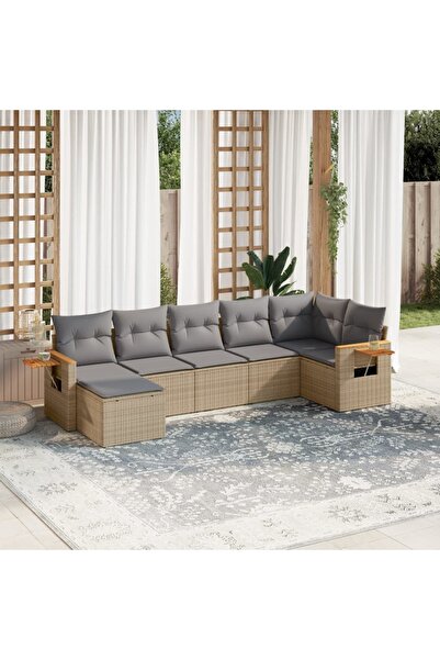 vidaxl Set canapele de gradina, 7 piese, cu perne, bej, poliratan