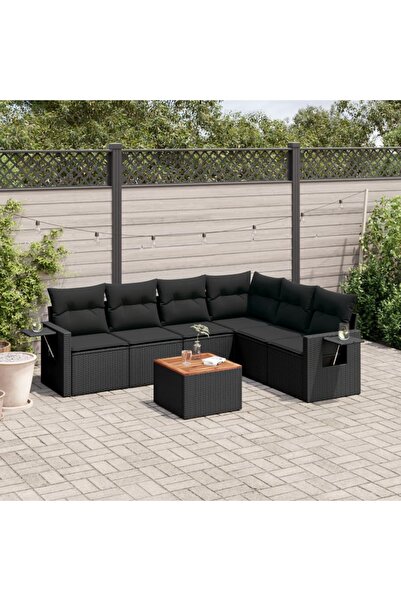 vidaxl Set canapele de gradina cu perne, 7 piese, negru, poliratan
