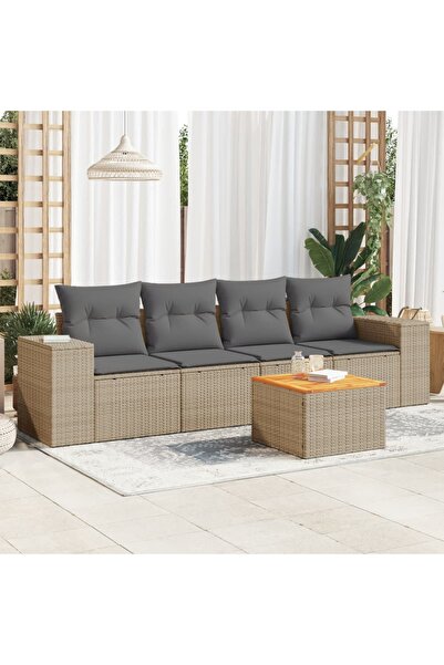 vidaxl Set canapele de gradina cu perne, 5 piese, bej, poliratan