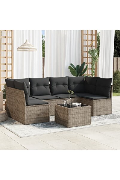 vidaxl Set canapele de gradina, 7 piese, cu perne, gri, poliratan