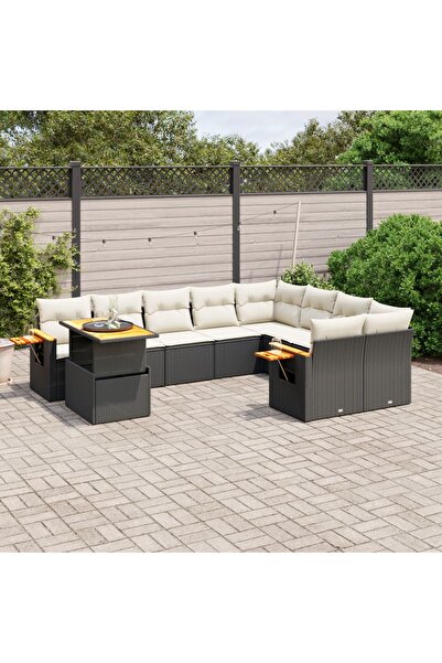 vidaxl Set canapele de gradina cu perne, 10 piese, negru, poliratan