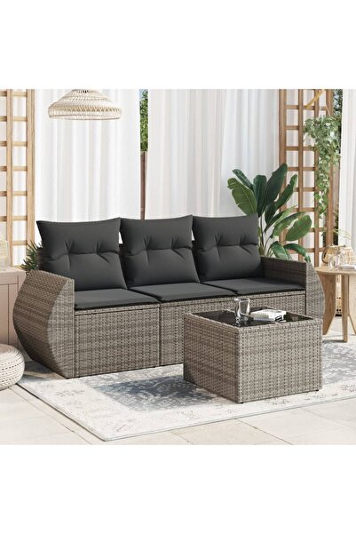 vidaxl Set canapea de gradina cu perne, 4 piese, gri, poliratan