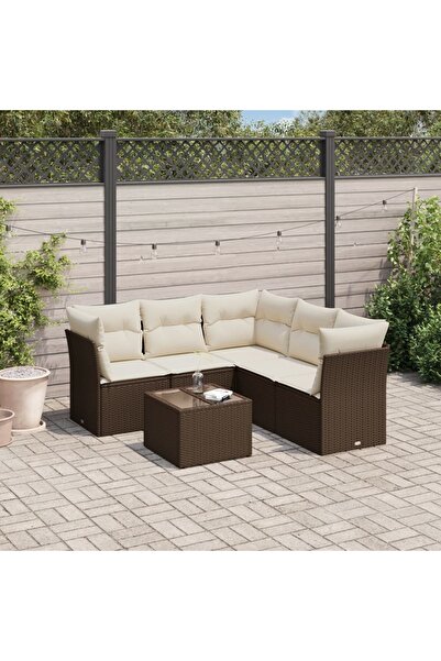 vidaxl Set canapele de gradina cu perne, 6 piese, maro, poliratan