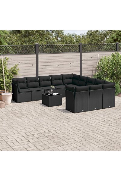vidaxl Set canapele de gradina, 12 piese, cu perne, negru, poliratan