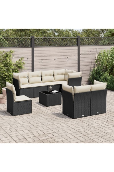 vidaxl Set mobilier de gradina cu perne, 9 piese, negru, poliratan