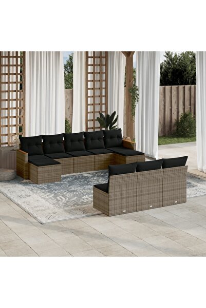 vidaxl Set mobilier de gradina cu perne, 10 piese, gri, poliratan