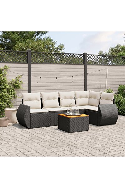 vidaxl Set mobilier de gradina cu perne, 6 piese, negru, poliratan