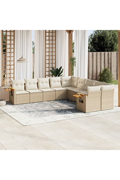 vidaxl Set canapele de gradina cu perne, 10 piese, bej, poliratan