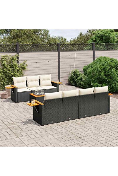 vidaxl Set mobilier de gradina cu perne, 8 piese, negru, poliratan