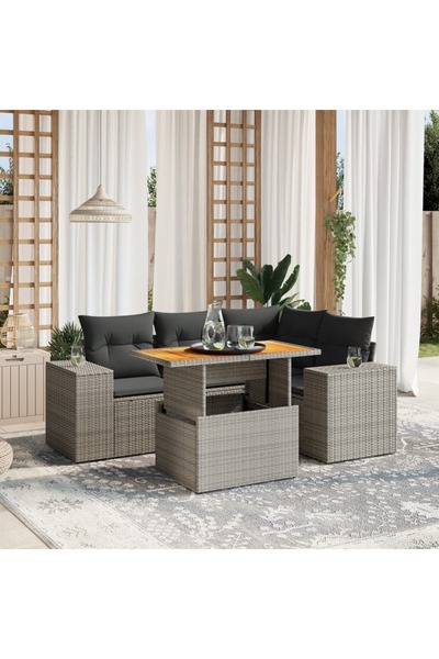 vidaxl Set canapea de gradina cu perne, 5 piese, gri, poliratan