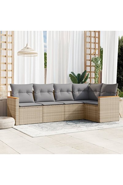 vidaxl Set canapele de gradina cu perne, 5 piese, bej, poliratan