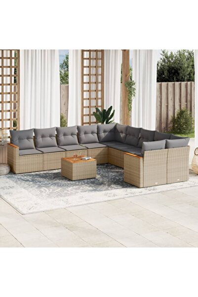 vidaxl Set canapele de gradina cu perne, 11 piese, bej, poliratan