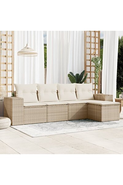 vidaxl Set canapele de gradina cu perne, 5 piese, bej, poliratan