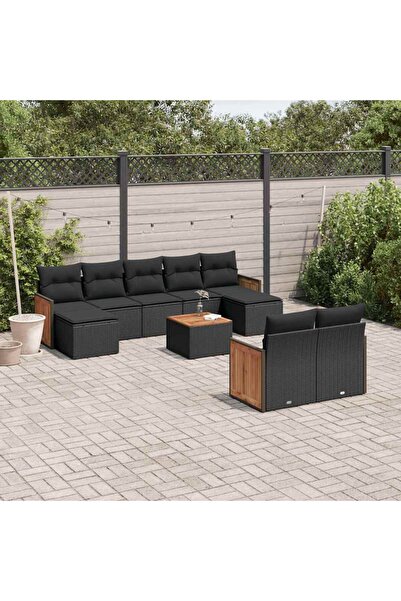 vidaxl Set canapele de gradina cu perne, 10 piese, negru, poliratan