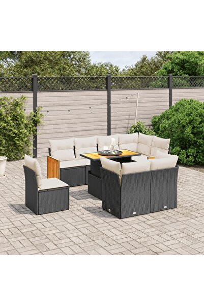 vidaxl Set mobilier de gradina cu perne, 9 piese, negru, poliratan