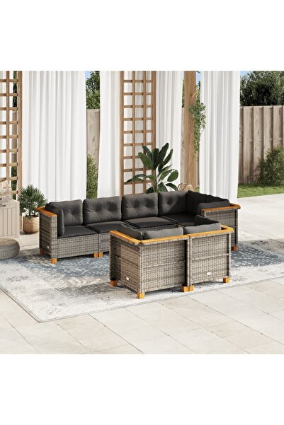 vidaxl Set canapele de gradina, 7 piese, cu perne, gri, poliratan