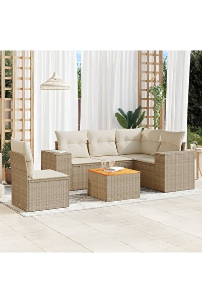vidaxl Set canapele de gradina cu perne, 6 piese, bej, poliratan