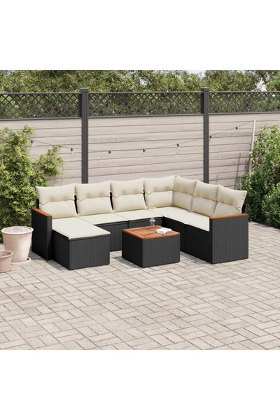 vidaxl Set mobilier de gradina cu perne, 8 piese, negru, poliratan