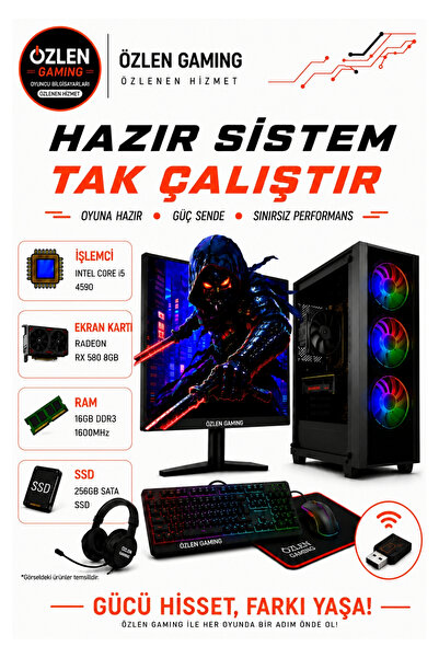 ÖZLEN X1 i5 4590 RX 580 8GB 16GB RAM 256GB SSD 24'' Full HD 100Hz Monitörlü H...
