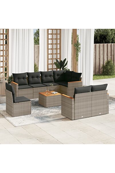 vidaxl Set canapele de gradina, 9 piese, cu perne, gri, poliratan