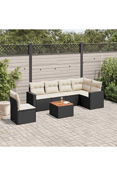 vidaxl Set canapele de gradina cu perne, 7 piese, negru, poliratan