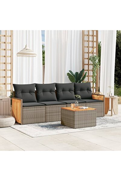 vidaxl Set canapea de gradina cu perne, 5 piese, gri, poliratan
