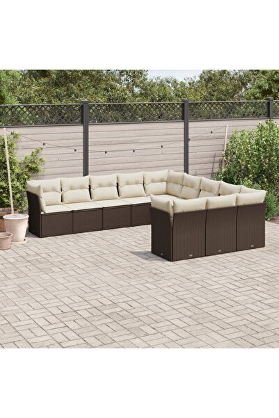 vidaxl Set canapele de gradina cu perne, 11 piese, maro, poliratan
