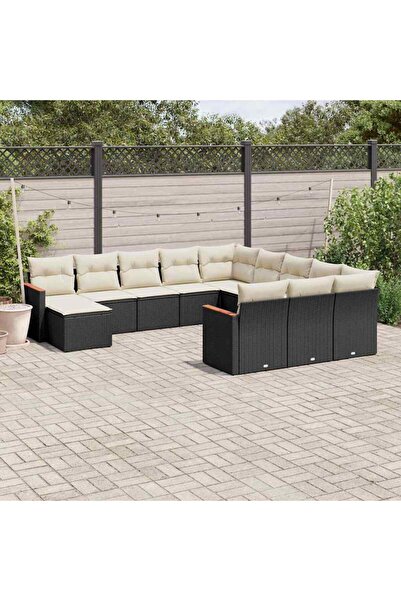 vidaxl Set canapele de gradina, 12 piese, cu perne, negru, poliratan