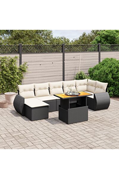 vidaxl Set mobilier de gradina cu perne, 8 piese, negru, poliratan