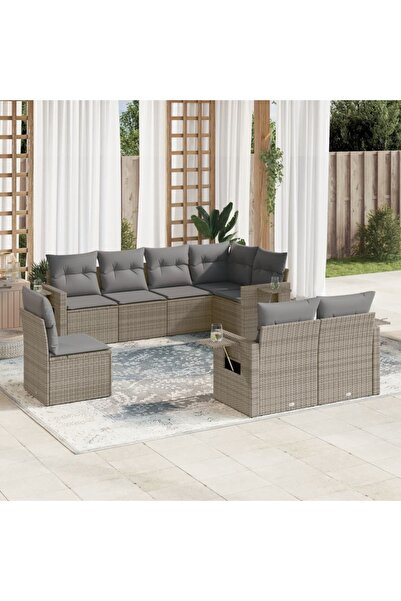 vidaxl Set canapele de gradina cu perne, 8 piese, gri, poliratan