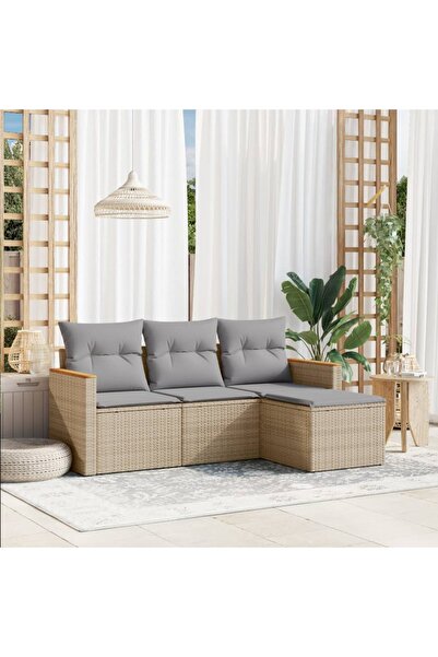 vidaxl Set canapele de gradina, 4 piese, cu perne, bej, poliratan