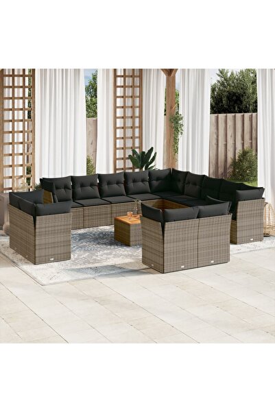 vidaxl Set mobilier de gradina cu perne, 14 piese, gri, poliratan