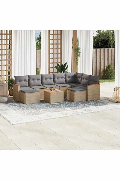 vidaxl Set canapele de gradina cu perne, 10 piese, bej, poliratan
