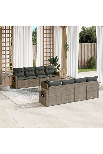 vidaxl Set canapele de gradina, 9 piese, cu perne, gri, poliratan