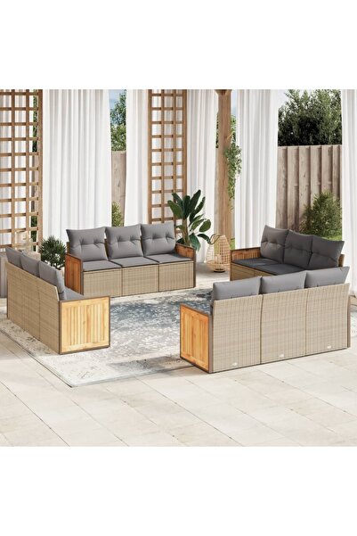 vidaxl Set canapele de gradina cu perne, 12 piese, bej, poliratan