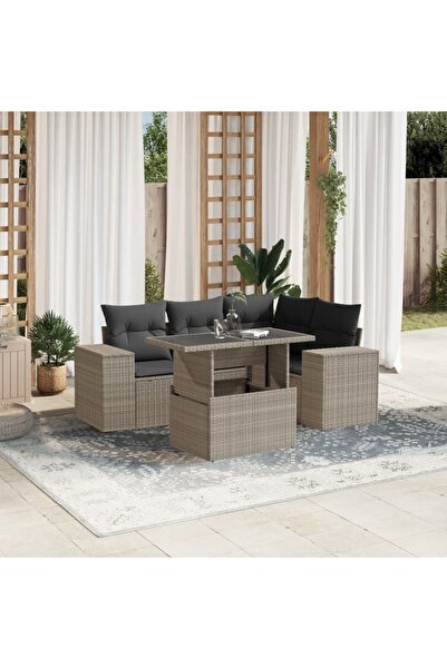 vidaxl Set canapele de gradina cu perne, 5 piese gri deschis poliratan