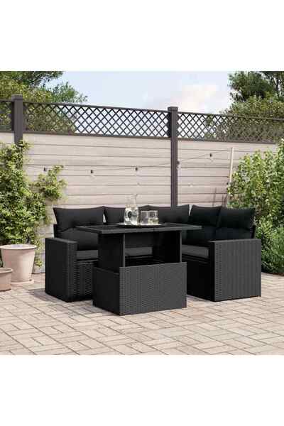 vidaxl Set mobilier de gradina cu perne, 5 piese, negru, poliratan