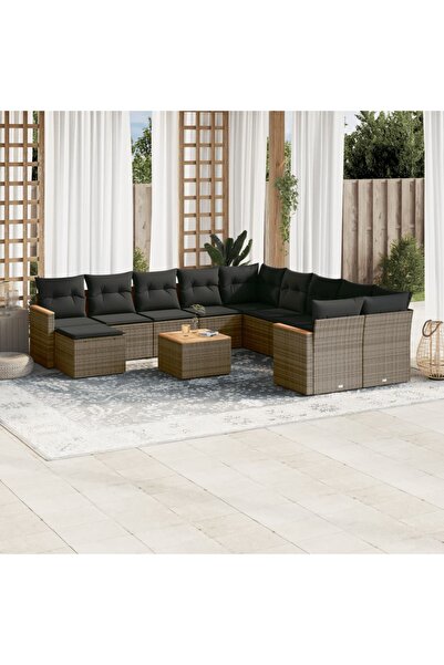 vidaxl Set canapea de gradina cu perne, 12 piese, gri, poliratan