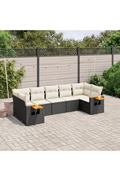 vidaxl Set canapele de gradina cu perne, 7 piese, negru, poliratan