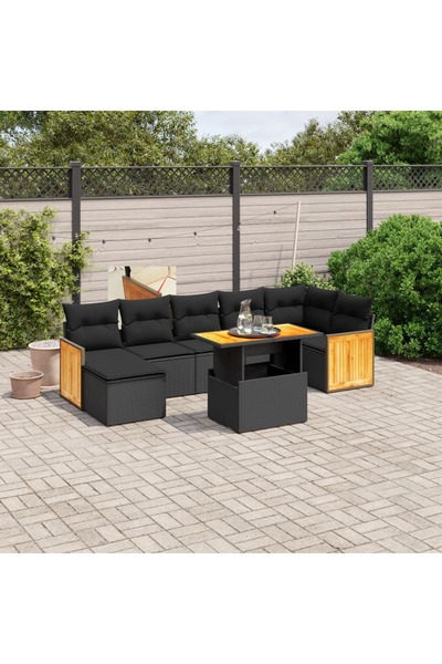 vidaxl Set mobilier de gradina cu perne, 8 piese, negru, poliratan