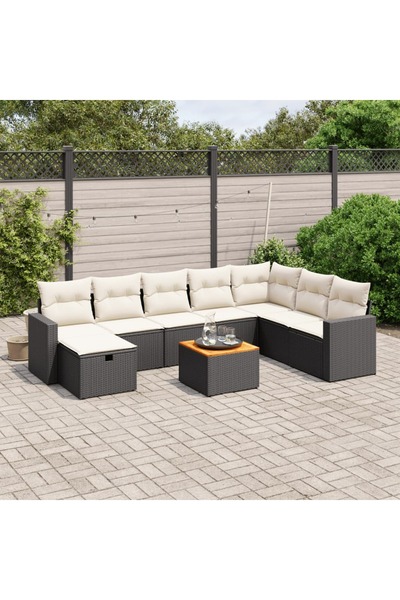 vidaxl Set mobilier de gradina cu perne, 9 piese, negru, poliratan