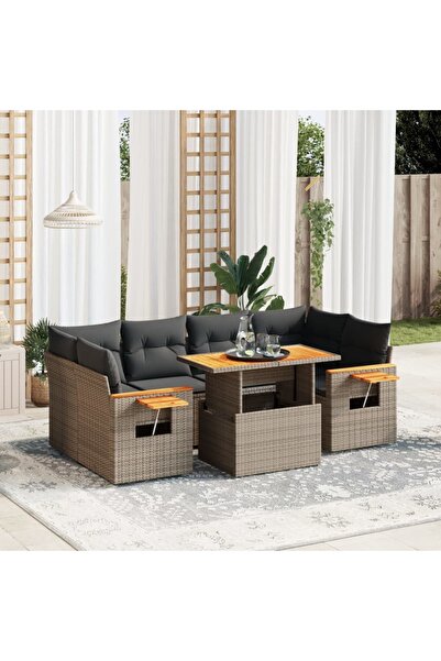 vidaxl Set canapele de gradina, 7 piese, cu perne, gri, poliratan